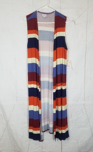 Lularoe striped Joy long open front long cardigan vest - Picture 1 of 9